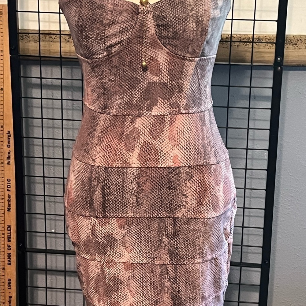 TALULAH Pink and Gray Patterned Mini Dress